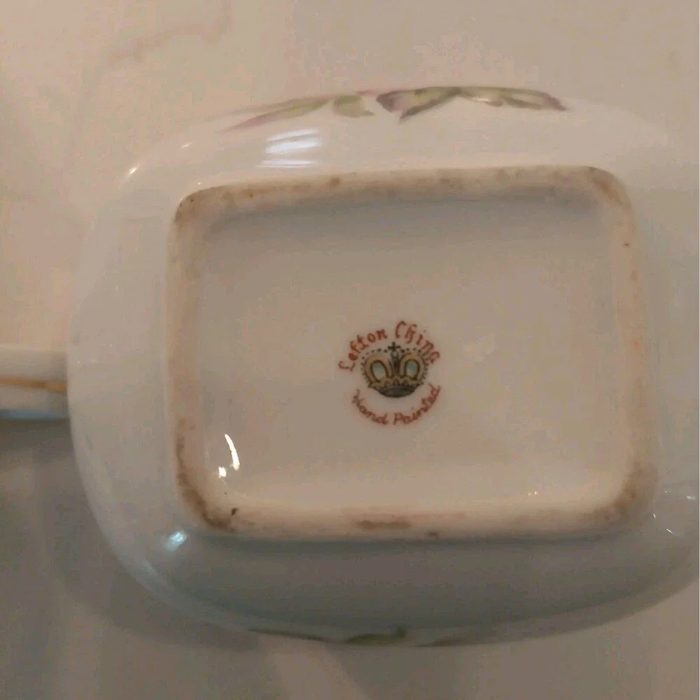 Vintage Lefton China Sugar Bowl & Creamer Hand Painted Gold Trim Tea Rose